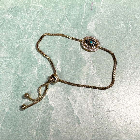 .925 sterling silver slide closure evil eye CZ stone bracelet - Picture 1 of 6